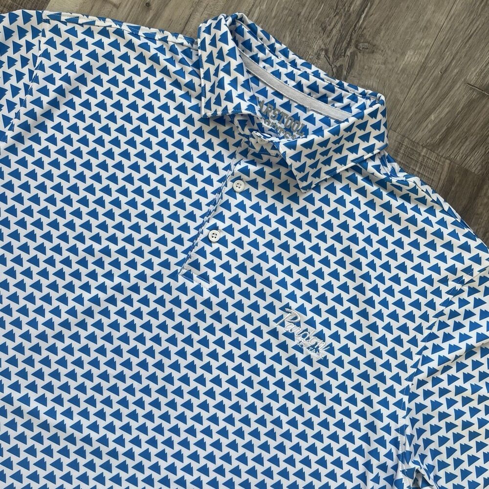 Barstool Sports Pardon My Take Polo Shirt Mens XL Blue White Geometric AOP